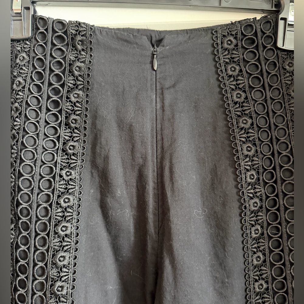 Charo Ruiz Lace-Trimmed Cotton Voile Wide Leg Pants, Black, Size XL - Picture 5 of 8